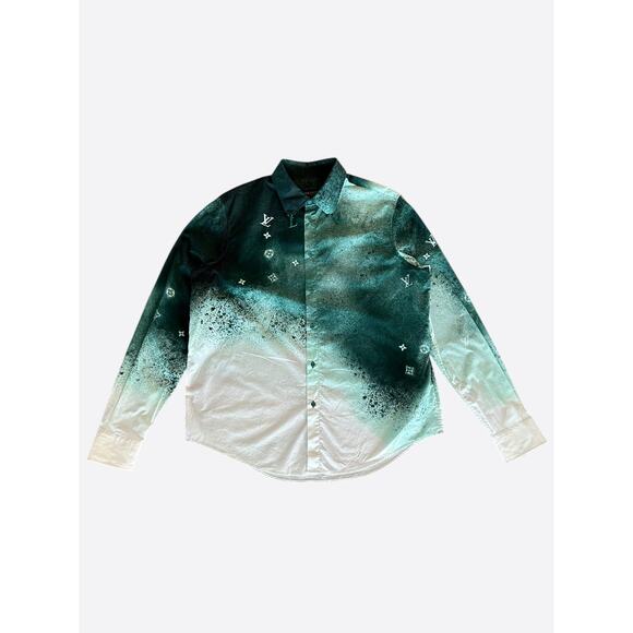 Louis Vuitton Green & White Monogram Button Up Shirt - Picture 1 of 9